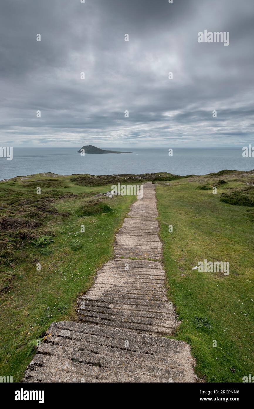 Mynydd Mawr Uwchmynydd an der Küste von Lleyn Peninsula North Wales mit Blick auf Bardsey Island Stockfoto