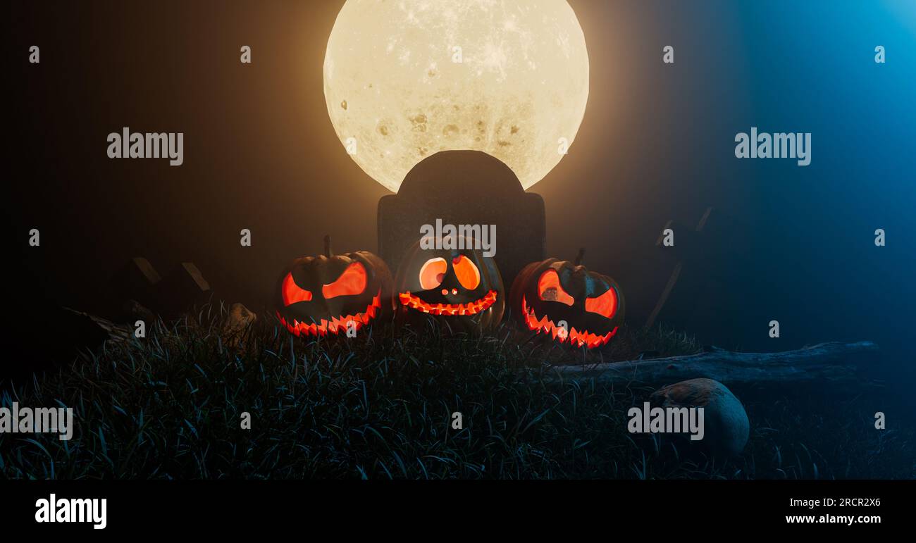 halloween-Festival, gruselige Szene, 3D-Bild-Renderings Stockfoto