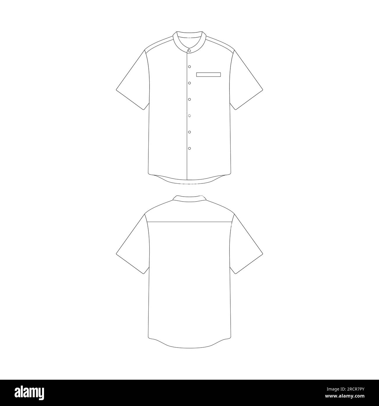 Template – Hemd mit Großvater-Kragen und eingefasster Vektorgrafik mit flachem Design und Umriss der Bekleidungskollektion Stock Vektor