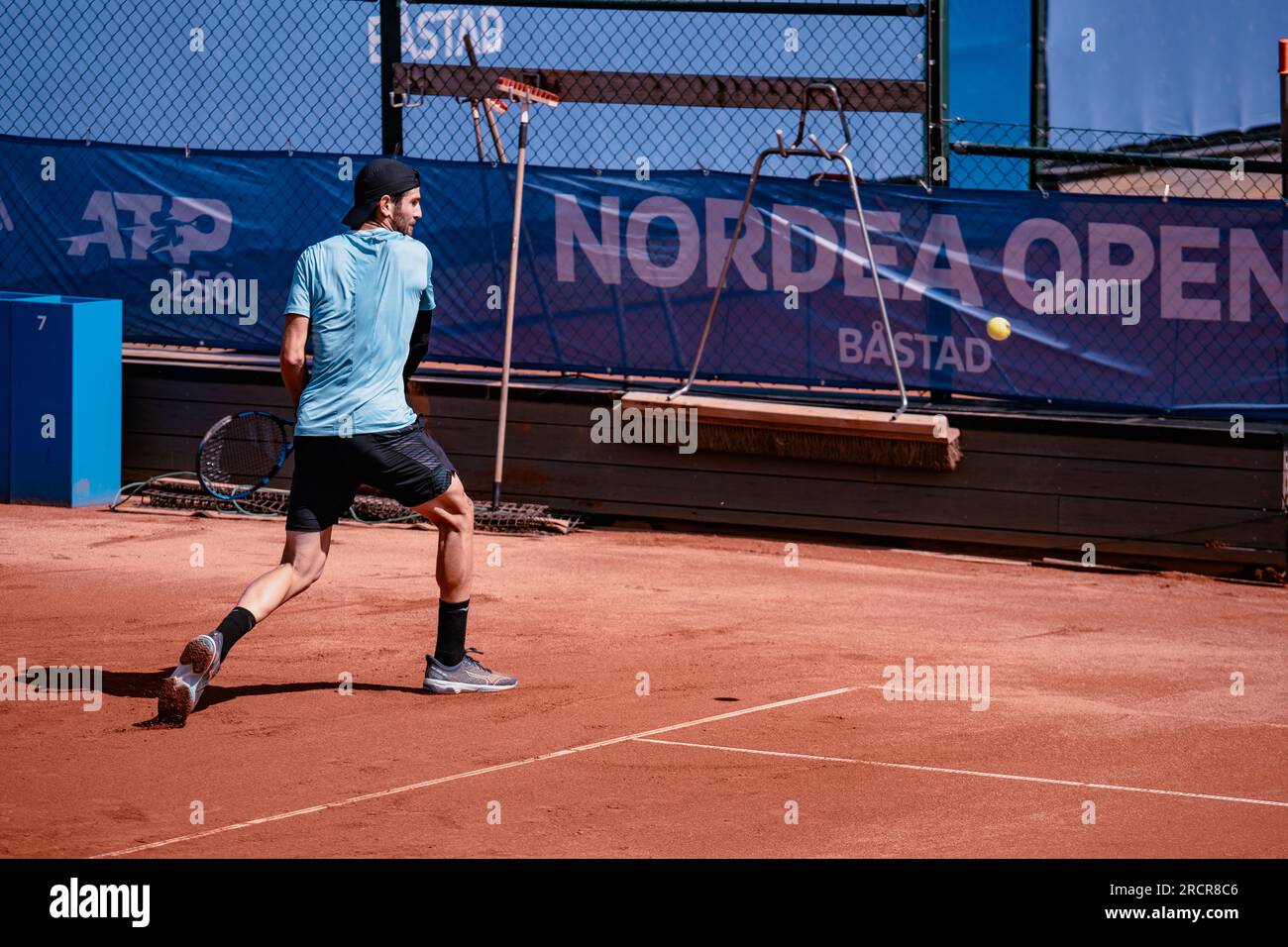 Båstad, Schweden. 07 16 2023. Nordea Open Genaro Alberto Olivieri gegen Andrea Vavassori erste Qualifikationsrunde. Genaro Alberto Olivieri hat gewonnen. Daniel Bengtsson/Alamy News Stockfoto