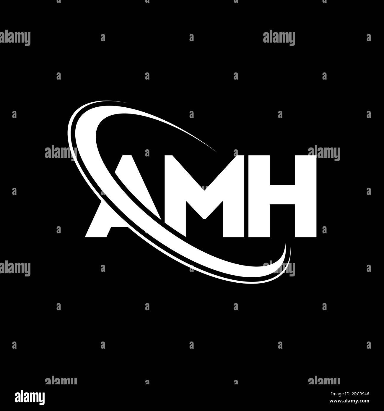 AMH-Logo. AMH-Brief. Logo mit AMH-Buchstaben. Initialen AMH-Logo, verbunden mit einem Kreis und einem Monogramm-Logo in Großbuchstaben. AMH-Typografie für Technologie, Geschäfte Stock Vektor