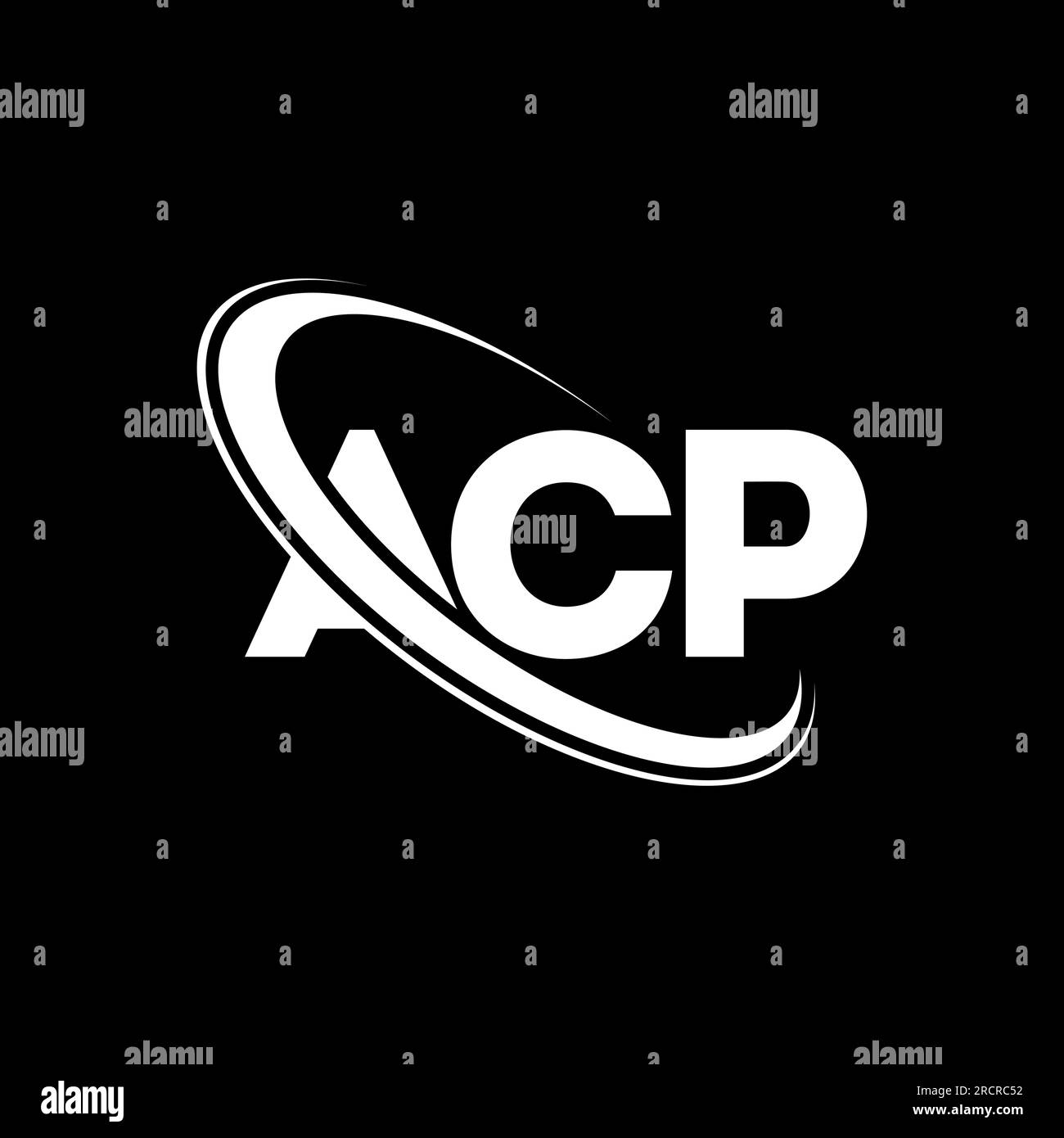ACP-Logo. ACP-Brief. Logo mit AKP-Buchstaben. Logo der Initiative ACP, verbunden mit einem Kreis und einem Monogramm-Logo in Großbuchstaben. ACP-Typografie für Technologie, Busine Stock Vektor