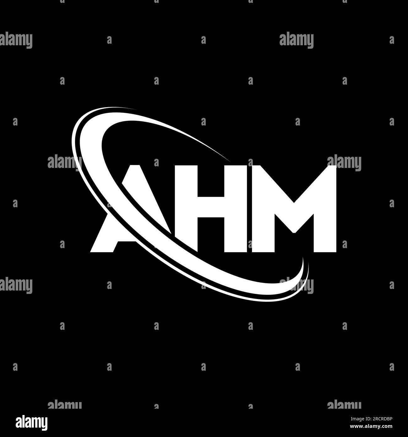 AHM-Logo. AHM-Brief. Logo mit AHM-Buchstaben. Initialen AHM-Logo, verbunden mit einem Kreis und einem Monogramm-Logo in Großbuchstaben. AHM-Typografie für Technologie, Geschäfte Stock Vektor