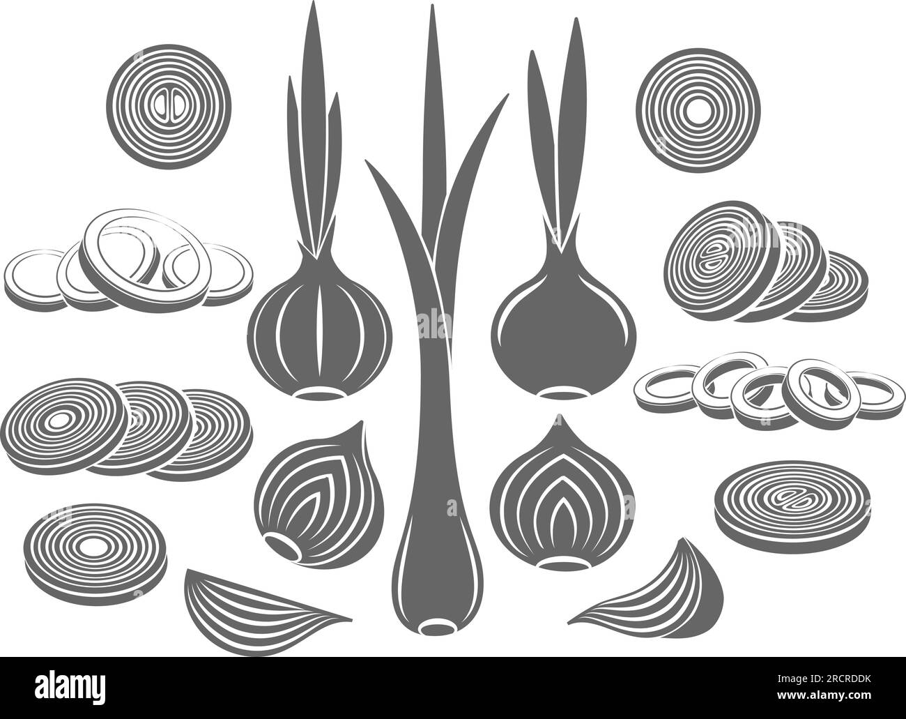 Schwarzweißsymbole von Onion Stock Vektor