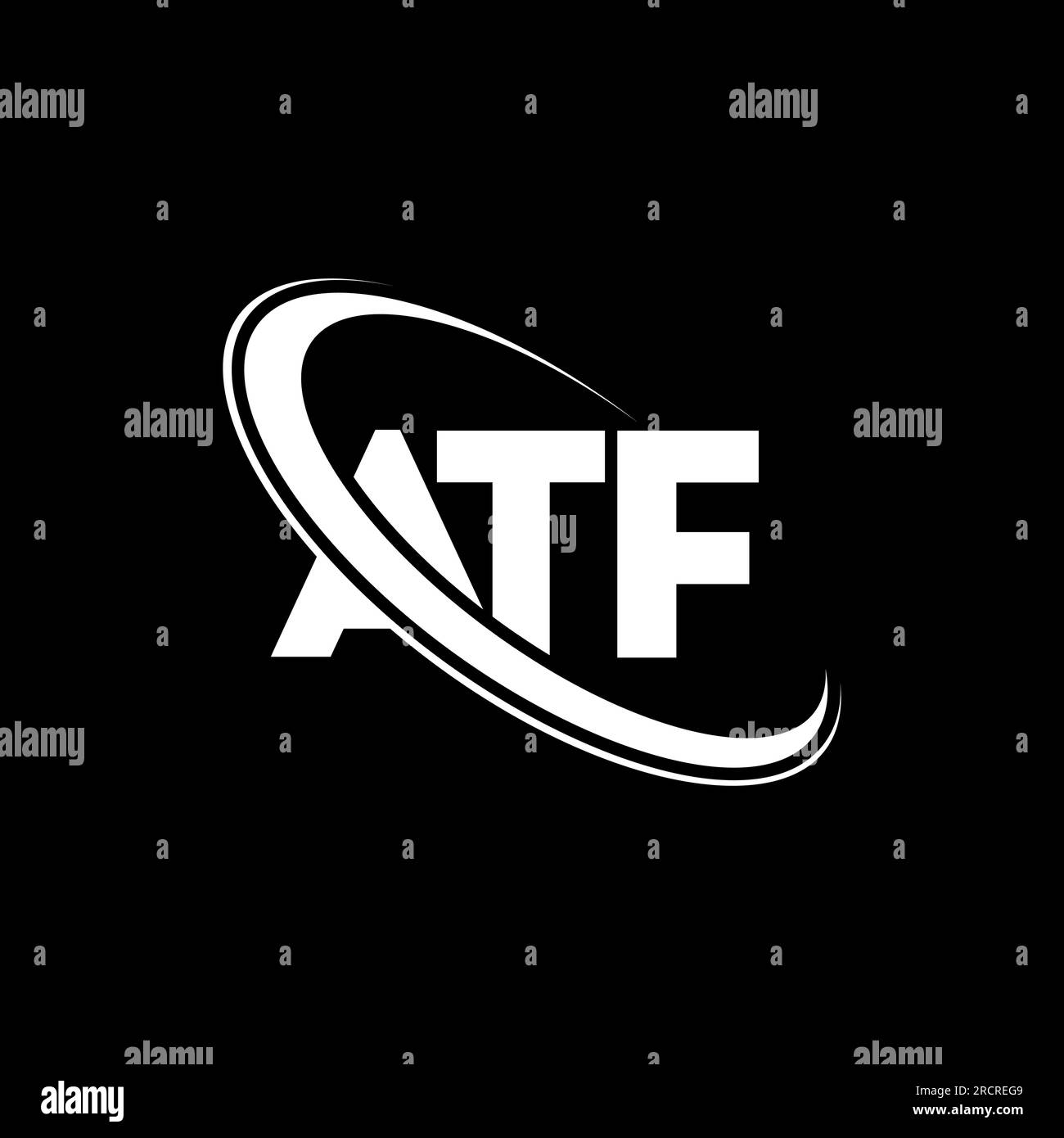 ATF-Logo. ATF-Brief. Logo mit ATF-Buchstaben. Initialen ATF-Logo, verbunden mit einem Kreis und einem Monogramm-Logo in Großbuchstaben. ATF-Typografie für Technologie, Geschäfte Stock Vektor