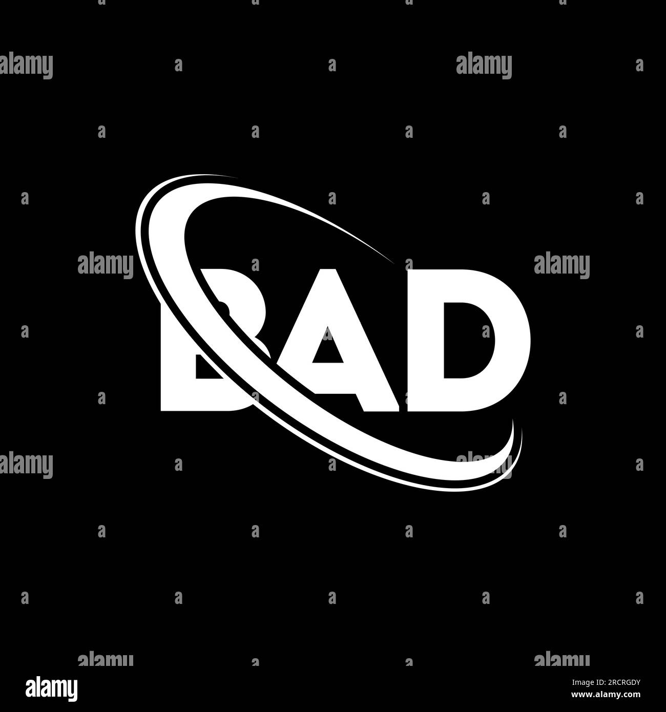 SCHLECHTES Logo. FALSCHER Brief. LOGO MIT FALSCHEN Buchstaben. Initialen UNGÜLTIGES Logo, das mit einem Kreis und einem Monogramm-Logo in Großbuchstaben verknüpft ist. SCHLECHTE Typografie für Technologie, Geschäfte Stock Vektor