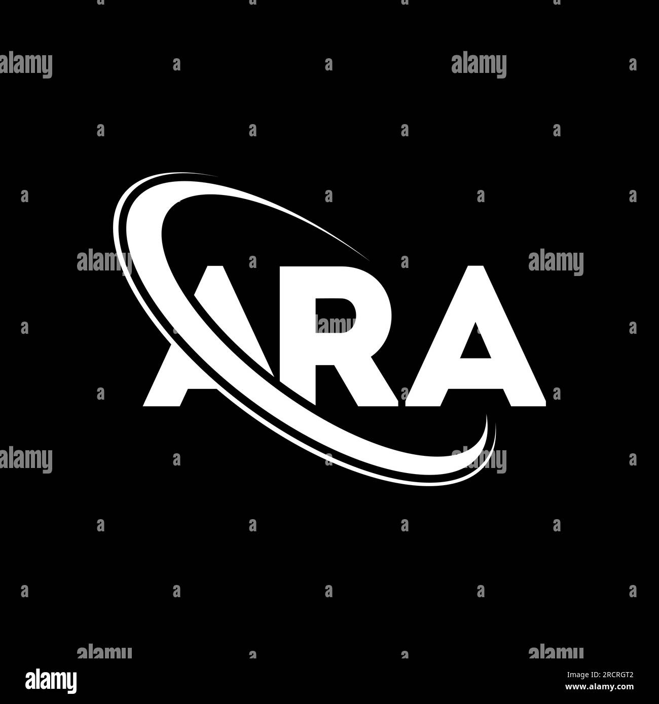 ARA-Logo. ARA-Brief. LOGO mit ARA-Buchstaben. Initialen ARA-Logo, verbunden mit einem Kreis und einem Monogramm-Logo in Großbuchstaben. ARA-Typografie für Technologie, Geschäfte Stock Vektor