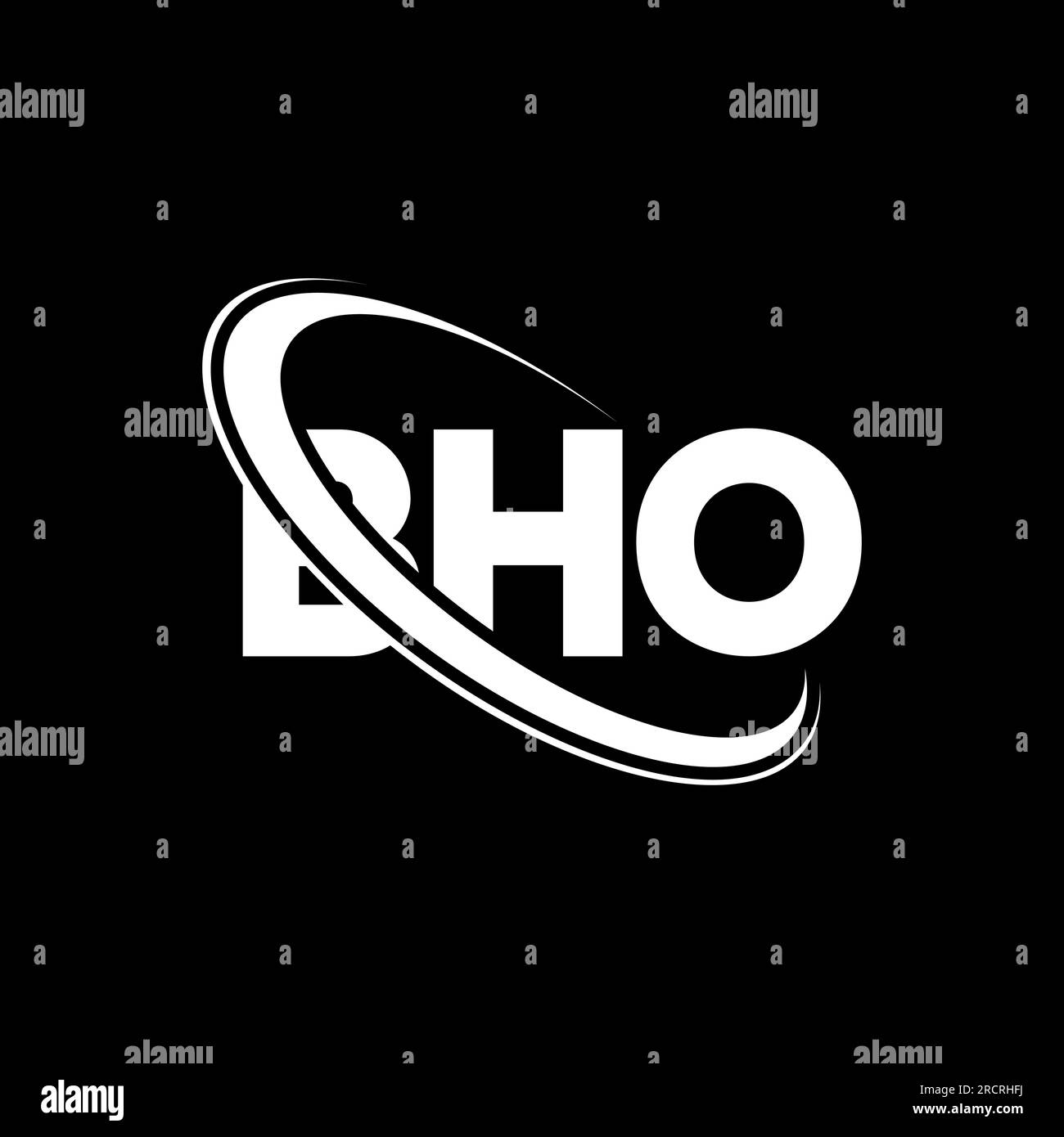 BHO-Logo. BHO-Brief. Logo mit BHO-Buchstaben. Initialen BHO-Logo, verbunden mit einem Kreis und einem Monogramm-Logo in Großbuchstaben. BHO-Typographie für Technologie, Geschäftswelt Stock Vektor