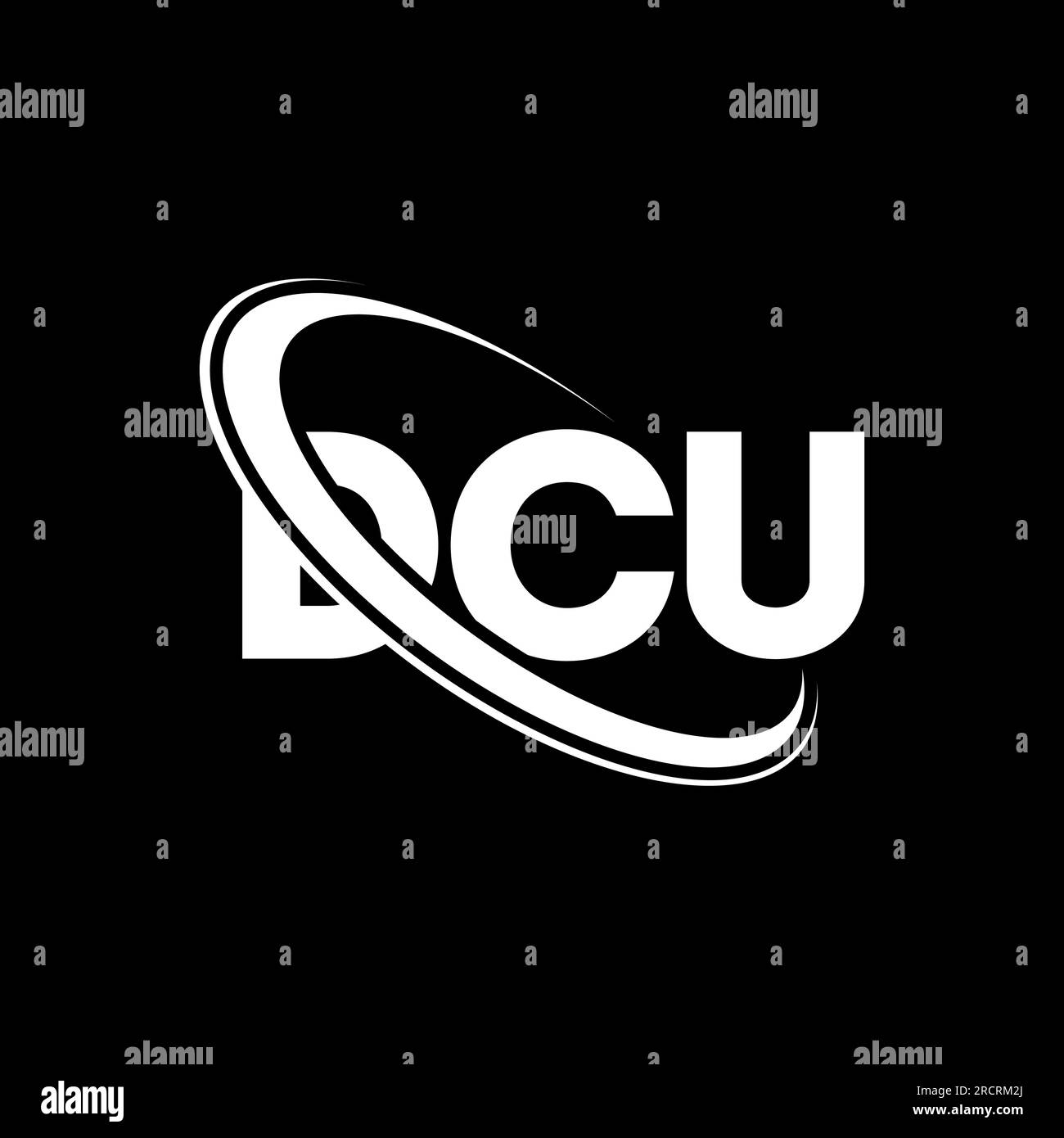 DCU-Logo. DCU-Brief. DCU-Logo mit Buchstaben. Initialen DCU-Logo verbunden mit Kreis und Monogramm-Logo in Großbuchstaben. DCU-Typografie für Technologie, Geschäfte Stock Vektor
