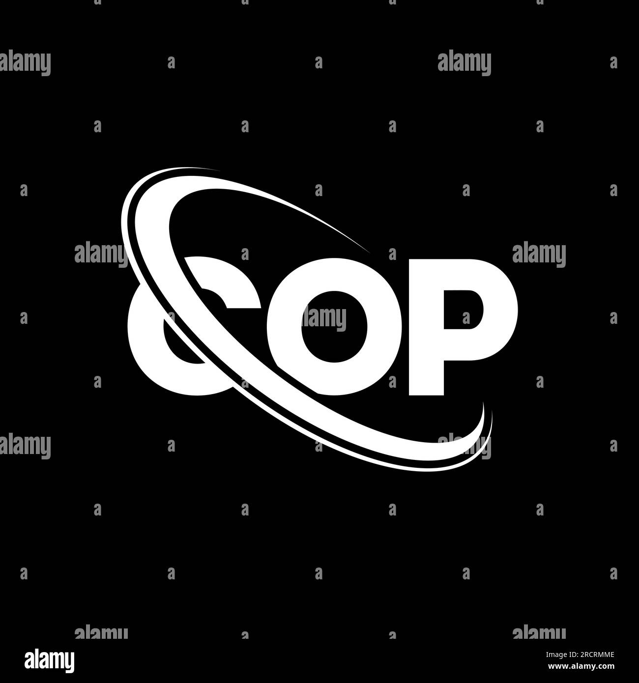 COP-Logo. Ein Polizist-Brief. Logo des COP-Buchstabens. Initialen COP-Logo verbunden mit Kreis und Monogramm-Logo in Großbuchstaben. COP-Typografie für Technologie, Geschäfte Stock Vektor