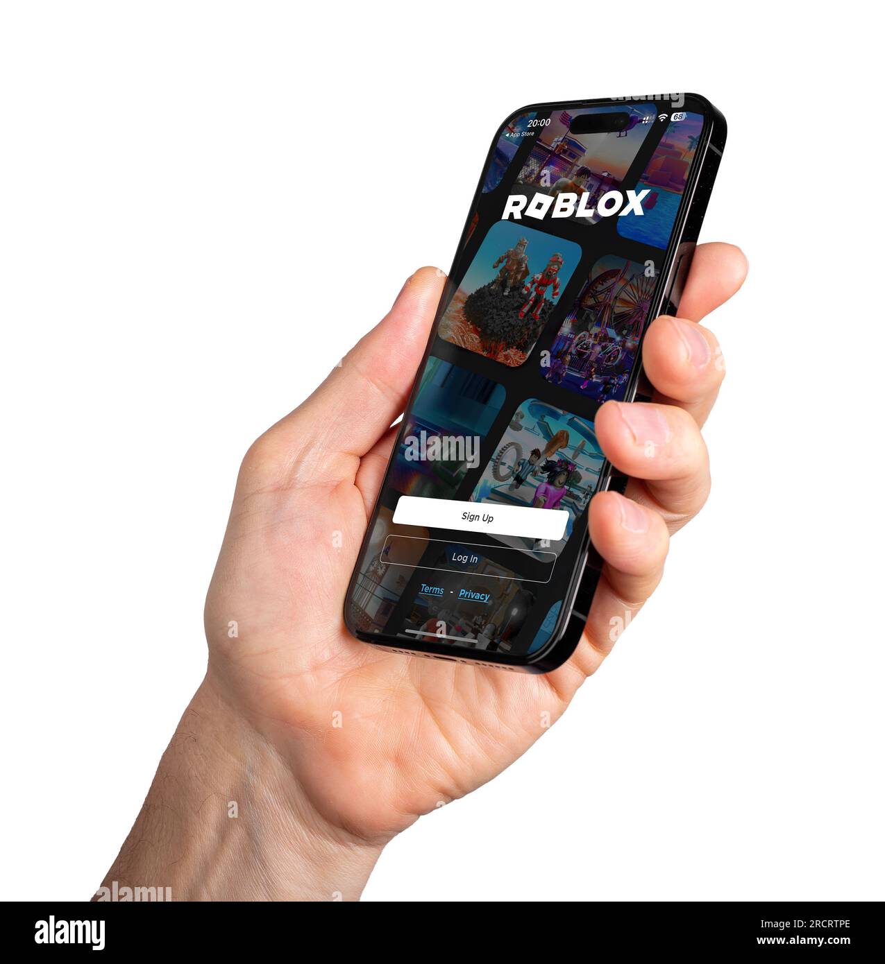Berlin, Deutschland, 15 2023. Juli mit Roblox Game App, isoliert auf weißem Hintergrund. Stockfoto