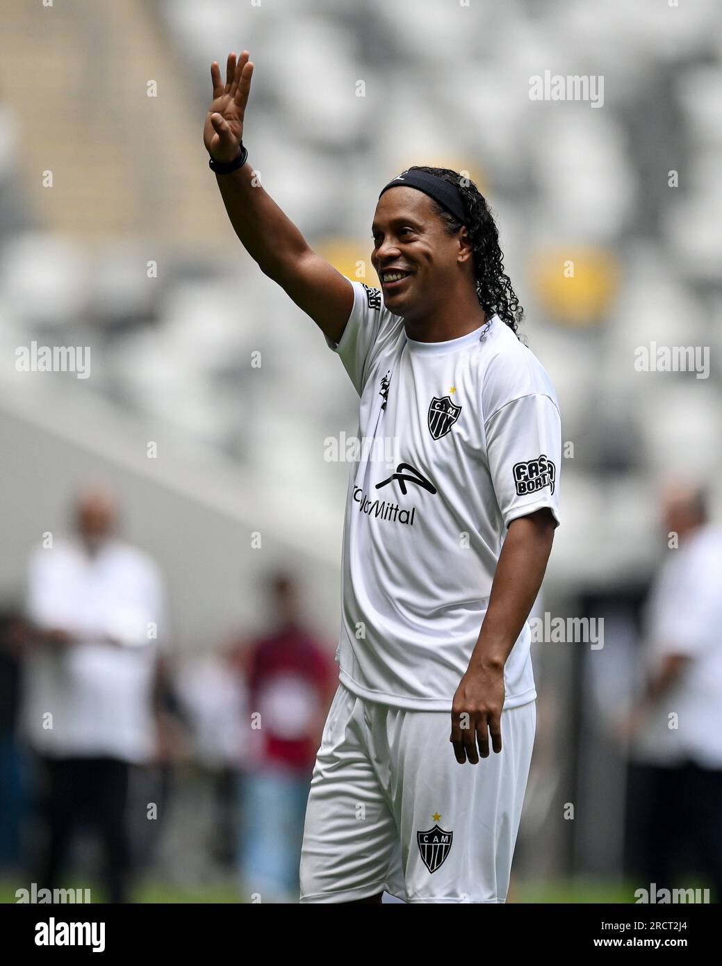 Belo Horizonte, Brasilien. 16. Juli 2023. Arena MRV ehemaliger Spieler Ronaldinho Gaucho, bei einem Freundschaftsspiel zwischen den Legenden von Atletico Mineiro in der Arena MRV, diesen Sonntag, 16. 30761 $ (Gledston Tavares/SPP) Guthaben: SPP Sport Press Photo. Alamy Live News Stockfoto