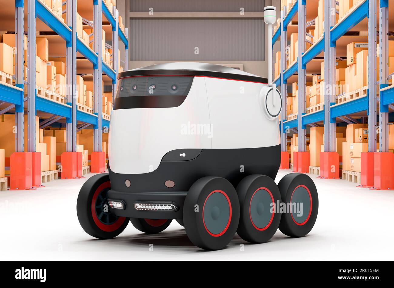 Autonomer Roboter im Lager, Lieferkonzept. 3D-Rendering Stockfoto