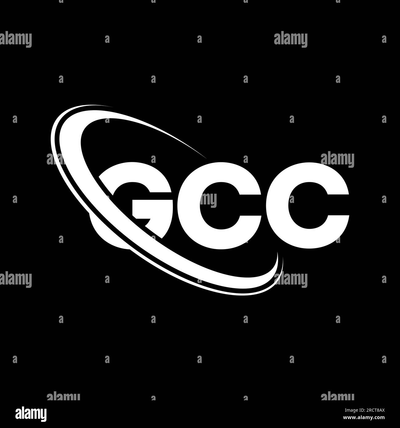 GCC-Logo. GCC-Brief. Logo mit GCC-Buchstaben. Initialen GCC-Logo, verbunden mit einem Kreis und einem Monogramm-Logo in Großbuchstaben. GCC-Typografie für Technologie, Unternehmen Stock Vektor