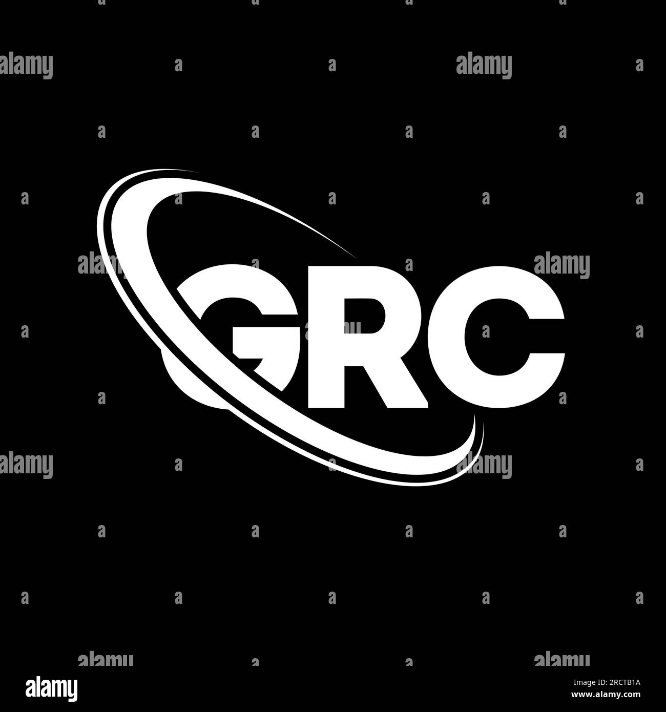 GRC-Logo. GRC-Brief. Logo mit GRC-Buchstaben. Initialen GRC-Logo, verbunden mit einem Kreis und einem Monogramm-Logo in Großbuchstaben. GRC-Typografie für Technologie, Unternehmen Stock Vektor