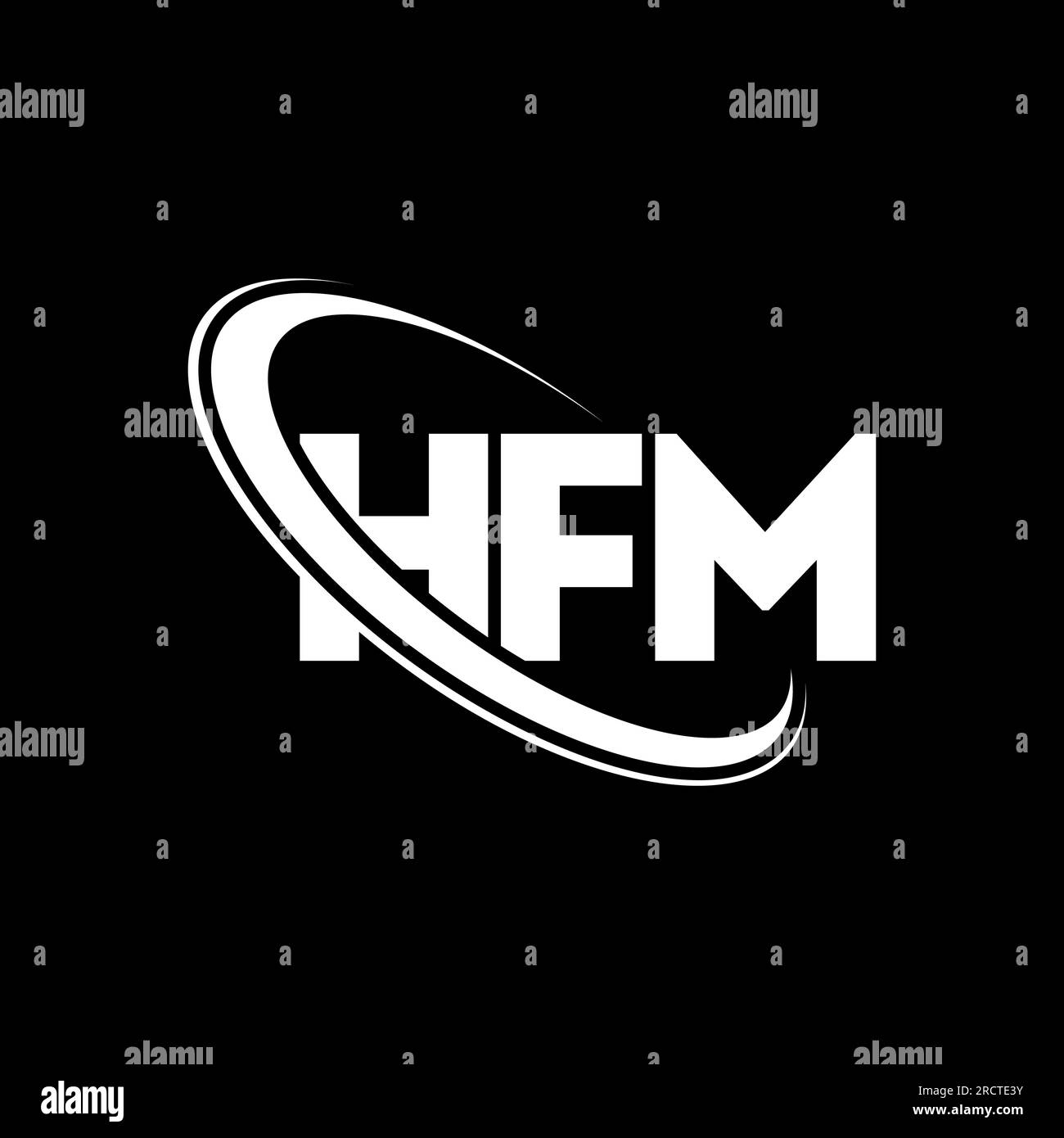 HFM-Logo. HFM-Brief. Logo mit HFM-Buchstaben. Initialen HFM-Logo, verbunden mit einem Kreis und einem Monogramm-Logo in Großbuchstaben. HFM-Typografie für Technologie, Unternehmen Stock Vektor