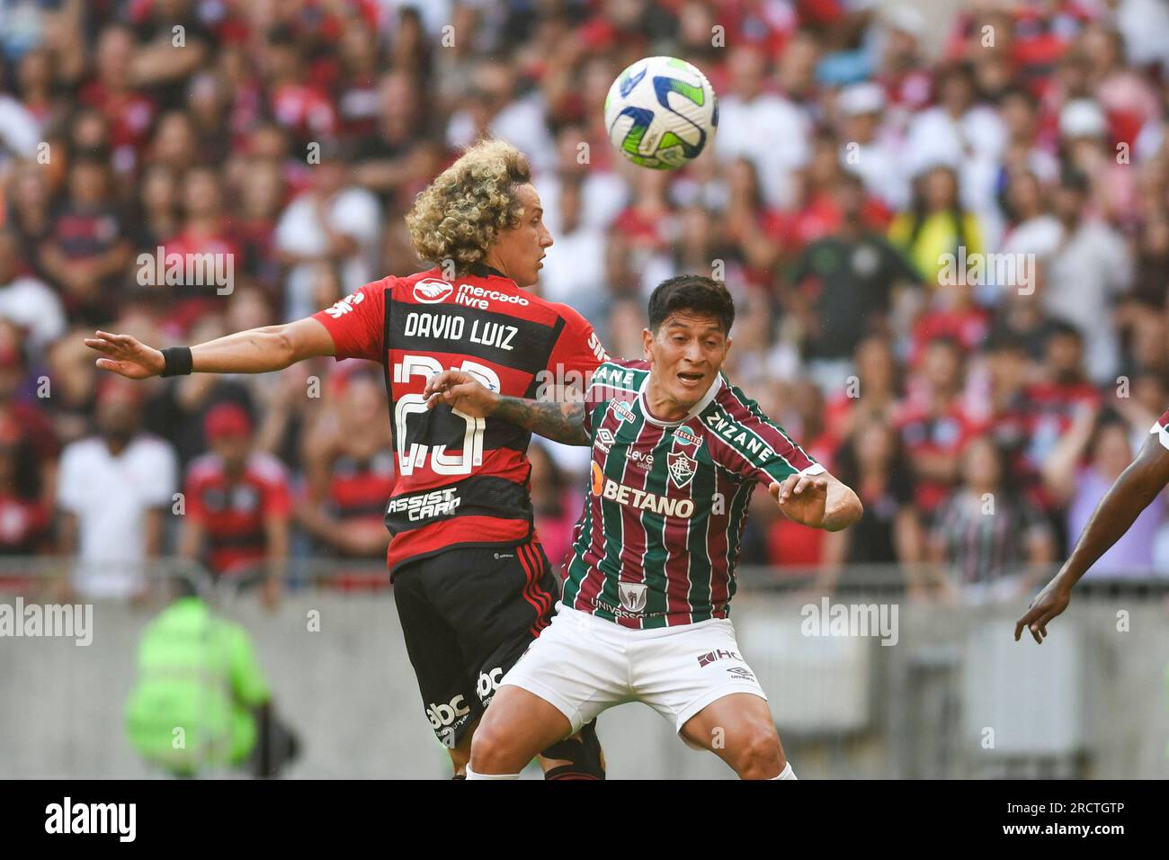 Rio, Brasilien - 16. Juli 2023, David Luiz und deutscher Cano (Atacante)-Spieler im Spiel zwischen Fluminense und Flamengo beim Brasilien Cup in der 15. Runde in Mara Stockfoto