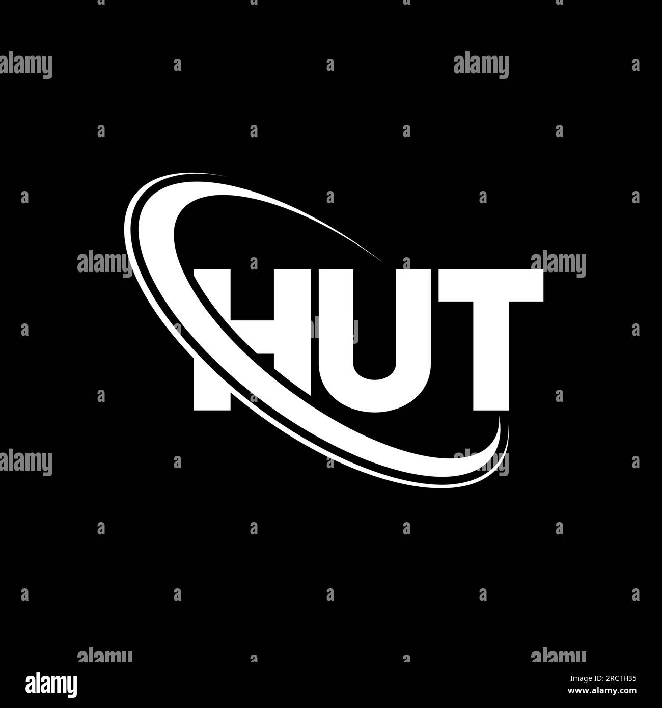 HUT Logo. EIN Brief. LOGO mit HUT-Buchstaben. Initialen HUT Logo verbunden mit Kreis und Monogramm-Logo in Großbuchstaben. HUTTYPOGRAFIE für Technologie, Geschäfte Stock Vektor