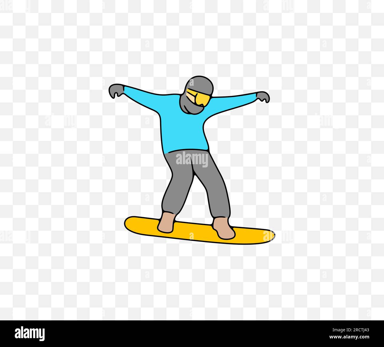 Snowboarder, Snowboarder und Snowboard, farbiges Grafikdesign. Extremsport, Skigebiet, aktiver Lebensstil und Natur, Vektordesign Stock Vektor