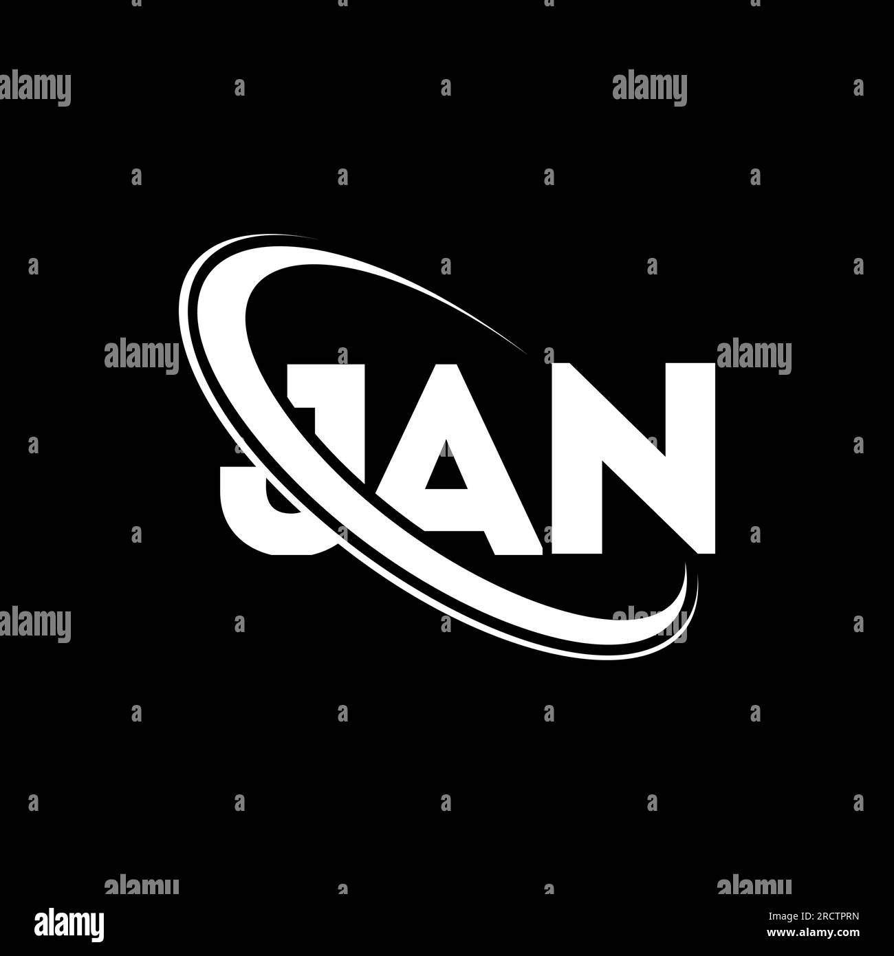 JAN-Logo. JAN-Brief. LOGO mit JAN-Buchstaben. Initialen JAN-Logo, verbunden mit einem Kreis und einem Monogramm-Logo in Großbuchstaben. JAN-Typografie für Technologie, Geschäfte Stock Vektor