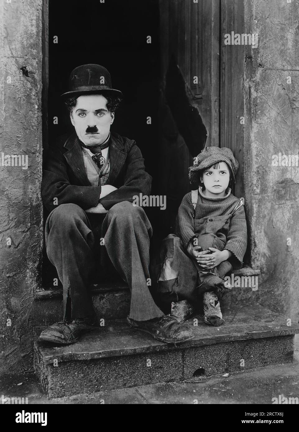 Charles Chaplin und Jackie Coogan vom Jungen Stockfoto