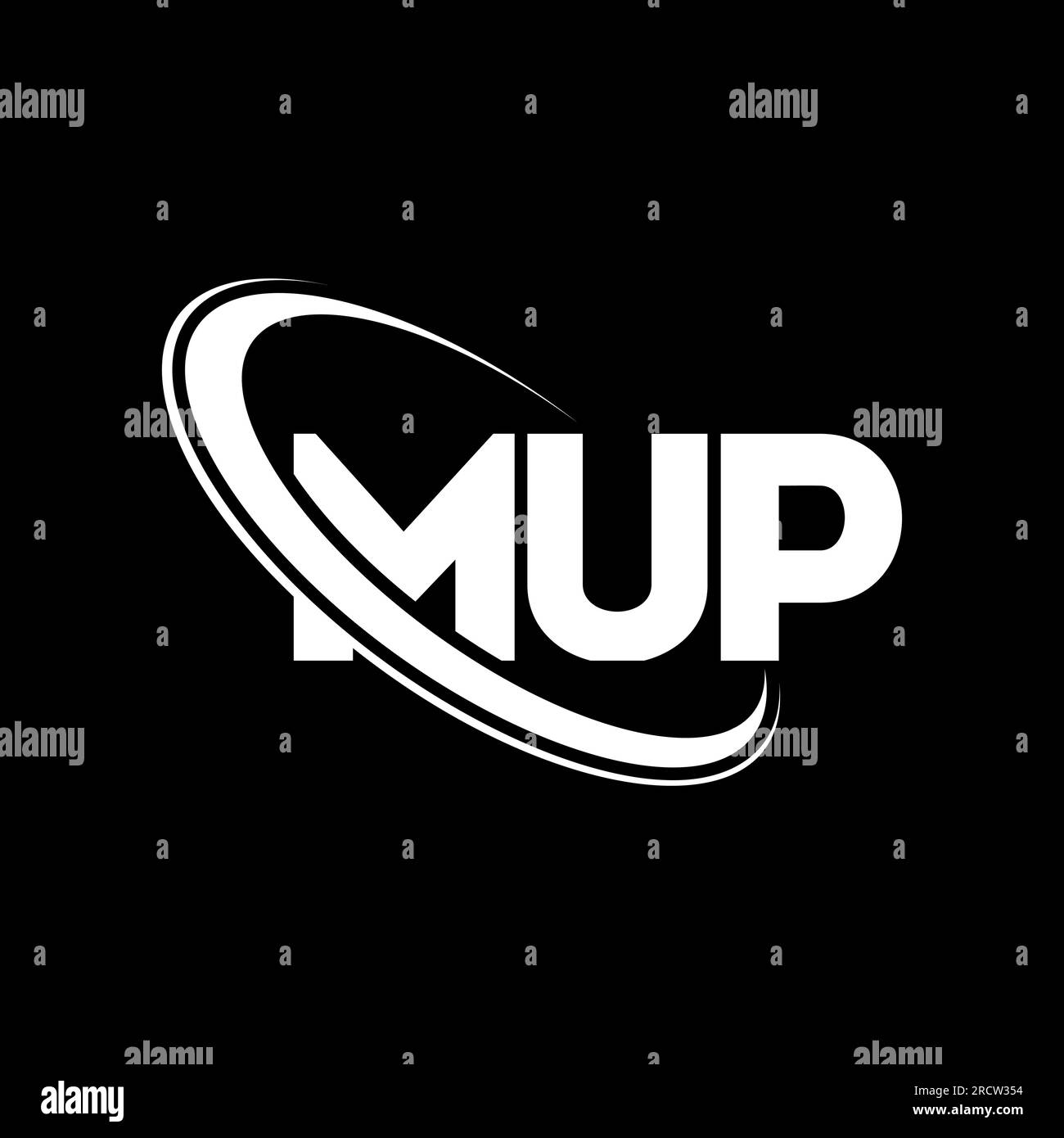 MUP-Logo. MUP-Buchstabe. Logo mit MUP-Buchstaben. Initialen MUP-Logo, verbunden mit einem Kreis und einem Monogramm-Logo in Großbuchstaben. MUP-Typografie für Technologie, Geschäfte Stock Vektor