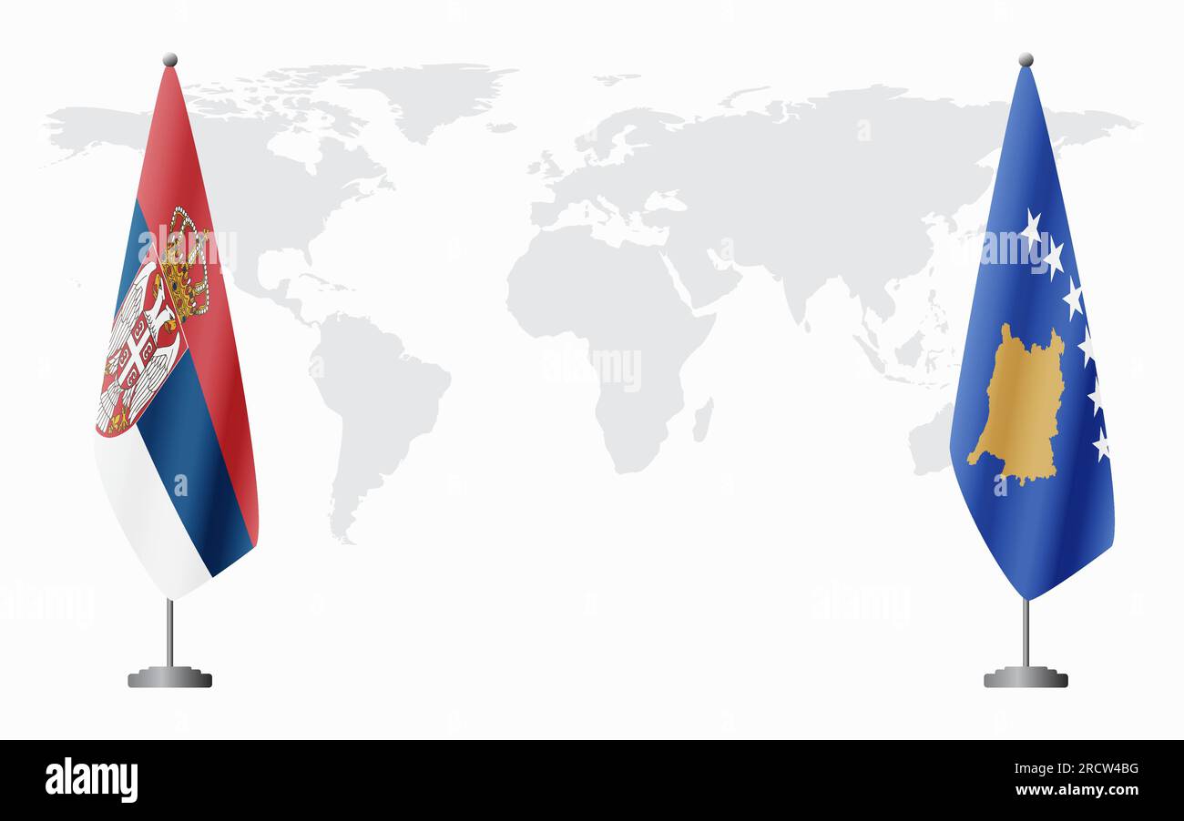 Serbien und Kosovo Flaggen für offizielles Treffen vor dem Hintergrund der Weltkarte. Stock Vektor