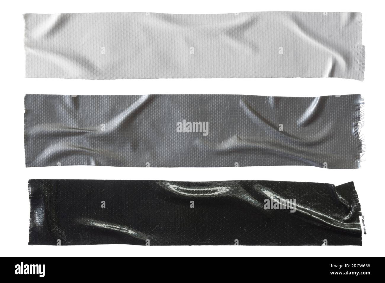 Weißes, graues und schwarzes Gewebeband auf weißem Hintergrund mit Beschneidungspfad Stockfoto