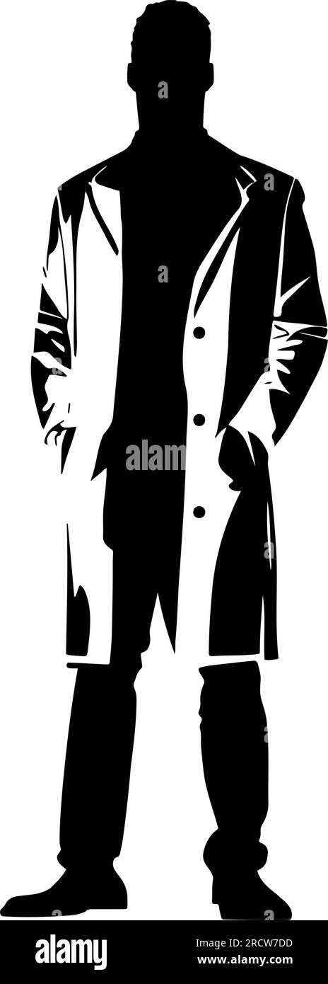 Privatdetektiv mit Regenmantel-Silhouette. vektordarstellung Stock Vektor