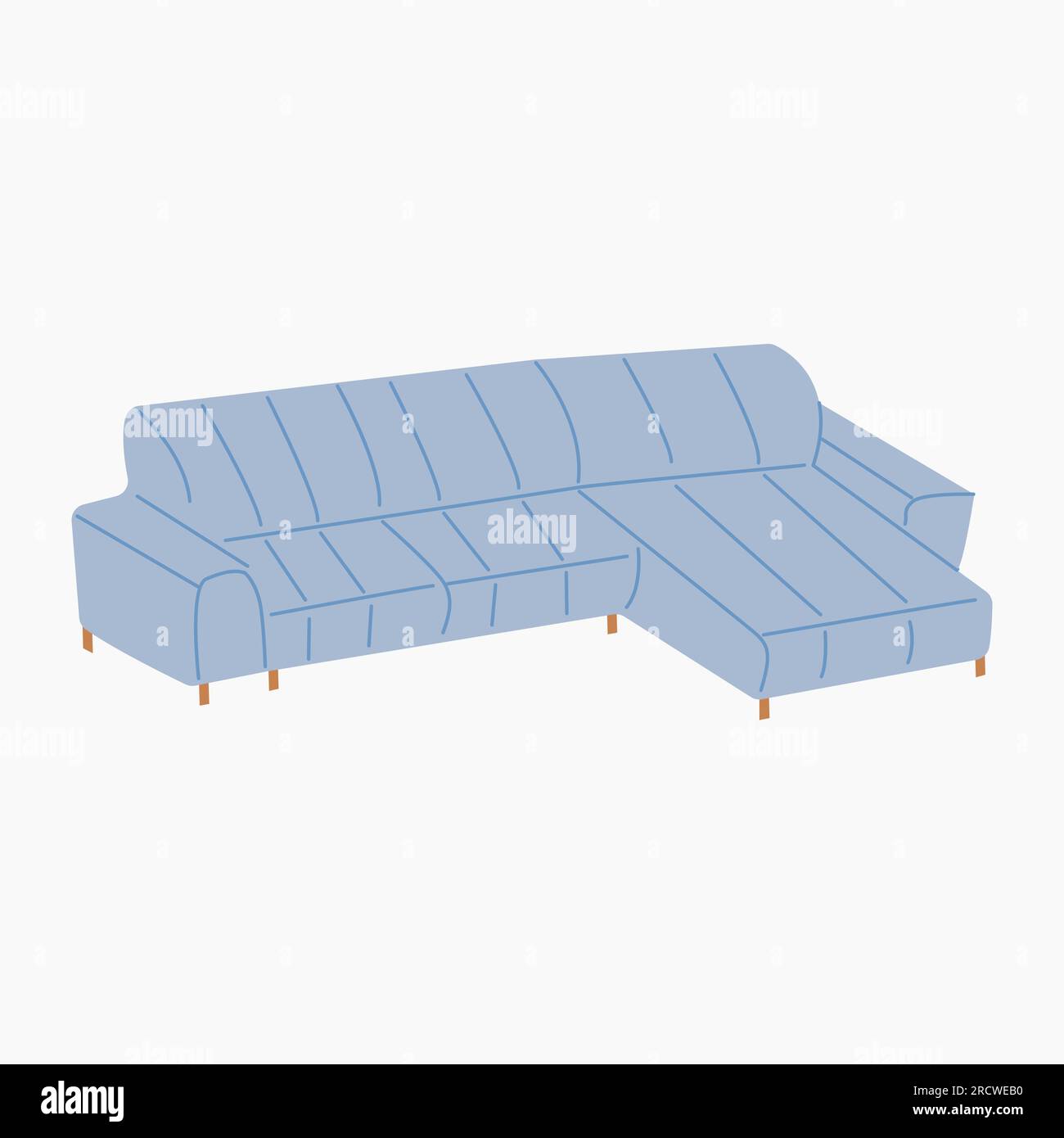 Möbel für Innendesign, blaues Ecksofa. Polstermöbel für das Wohnzimmer. Vektordarstellung. Stock Vektor