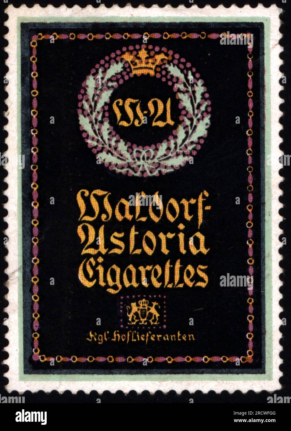 Werbung, Tabak, Waldorf-Astoria-Zigaretten, Hamburg und Stuttgart, Plakatstempel, CA. 1910, ZUSÄTZLICHE-RECHTE-FREIGABE-INFO-NICHT-VERFÜGBAR Stockfoto