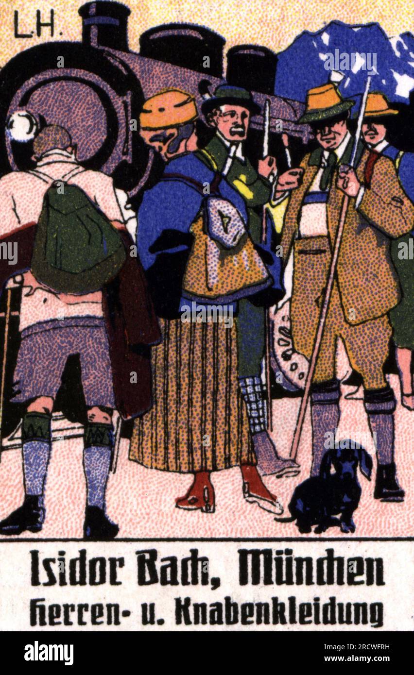 Werbung, Mode, Herren- und Jungenkleidung Isidore Bach, München, Posterstempel, circa 1910, ZUSÄTZLICHE-RECHTE-FREIGABE-INFO-NICHT-VERFÜGBAR Stockfoto