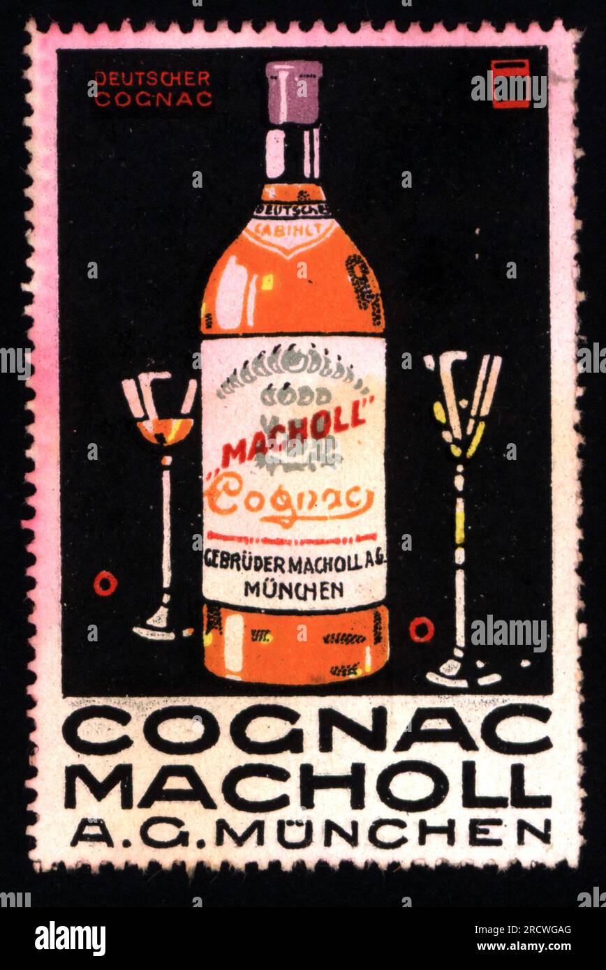 Werbung, Getränke, alkoholische Getränke, Cognac Macholl, Gebrueder Macholl AG, München, Posterstempel, ZUSÄTZLICHE-RECHTE-FREIGABE-INFO-NICHT-VERFÜGBAR Stockfoto