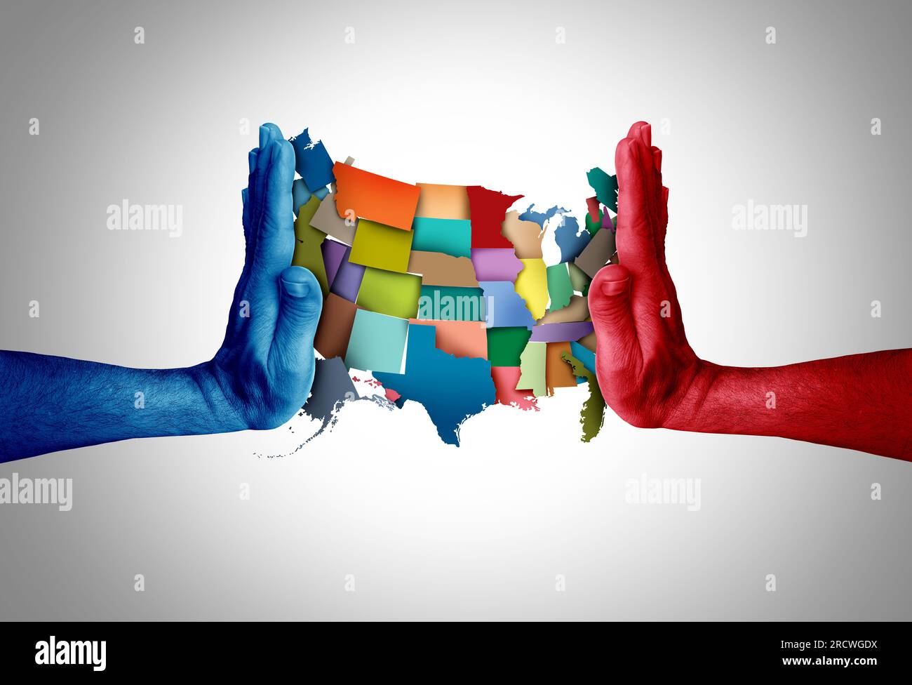 Amerikanische liberale Konservative Ideologie und US-Debatte und US-Sozialfragen Argument oder politischer Krieg als amerikanischer Kulturkonflikt Stockfoto