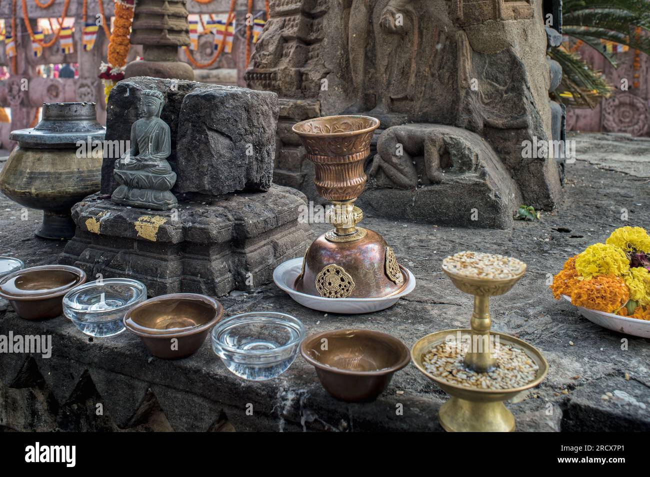 12 25 2014 Rituale in der tibetischen Mythologie im Maha Bodhi Komplex Bodhgaya Bihar Indien.Asien Stockfoto