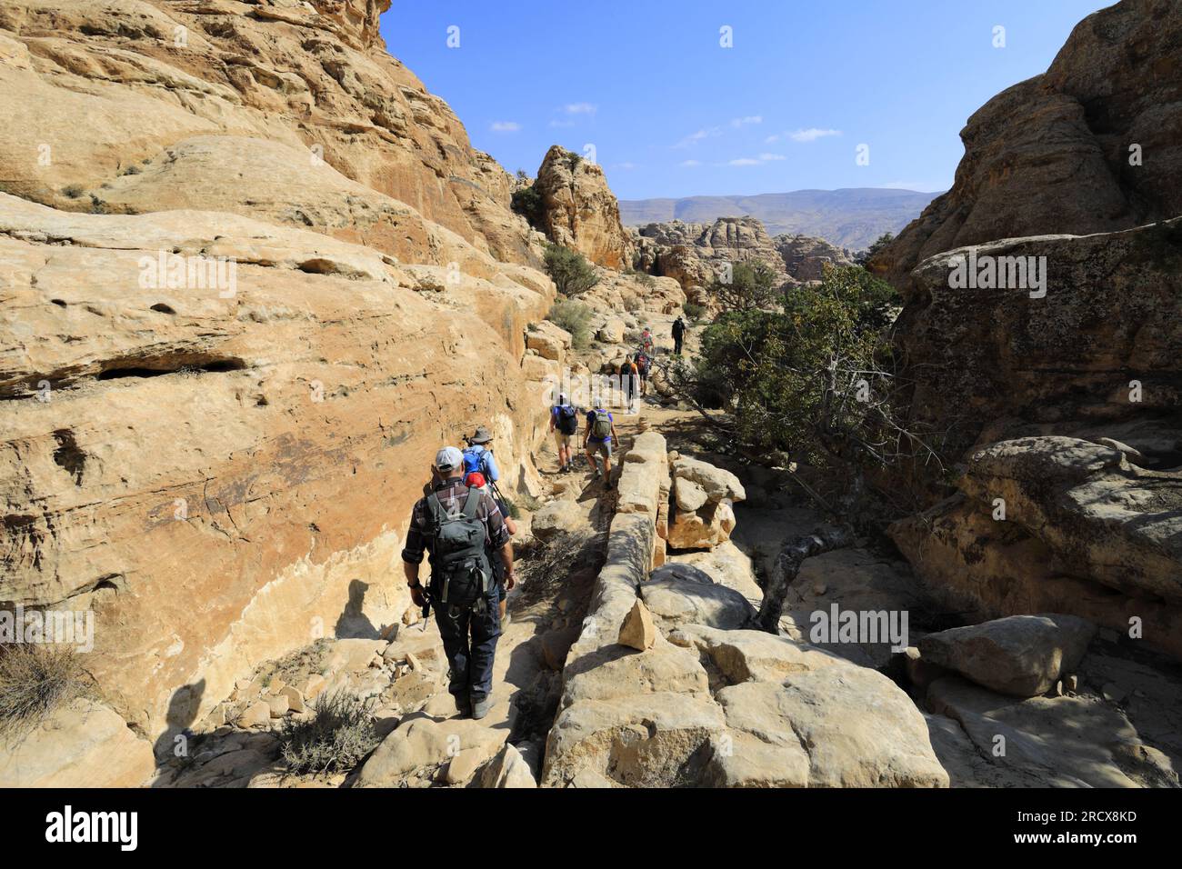 Walkers im Wadi al-Aghlat vor Little Petra, Jordanien, Naher Osten Stockfoto