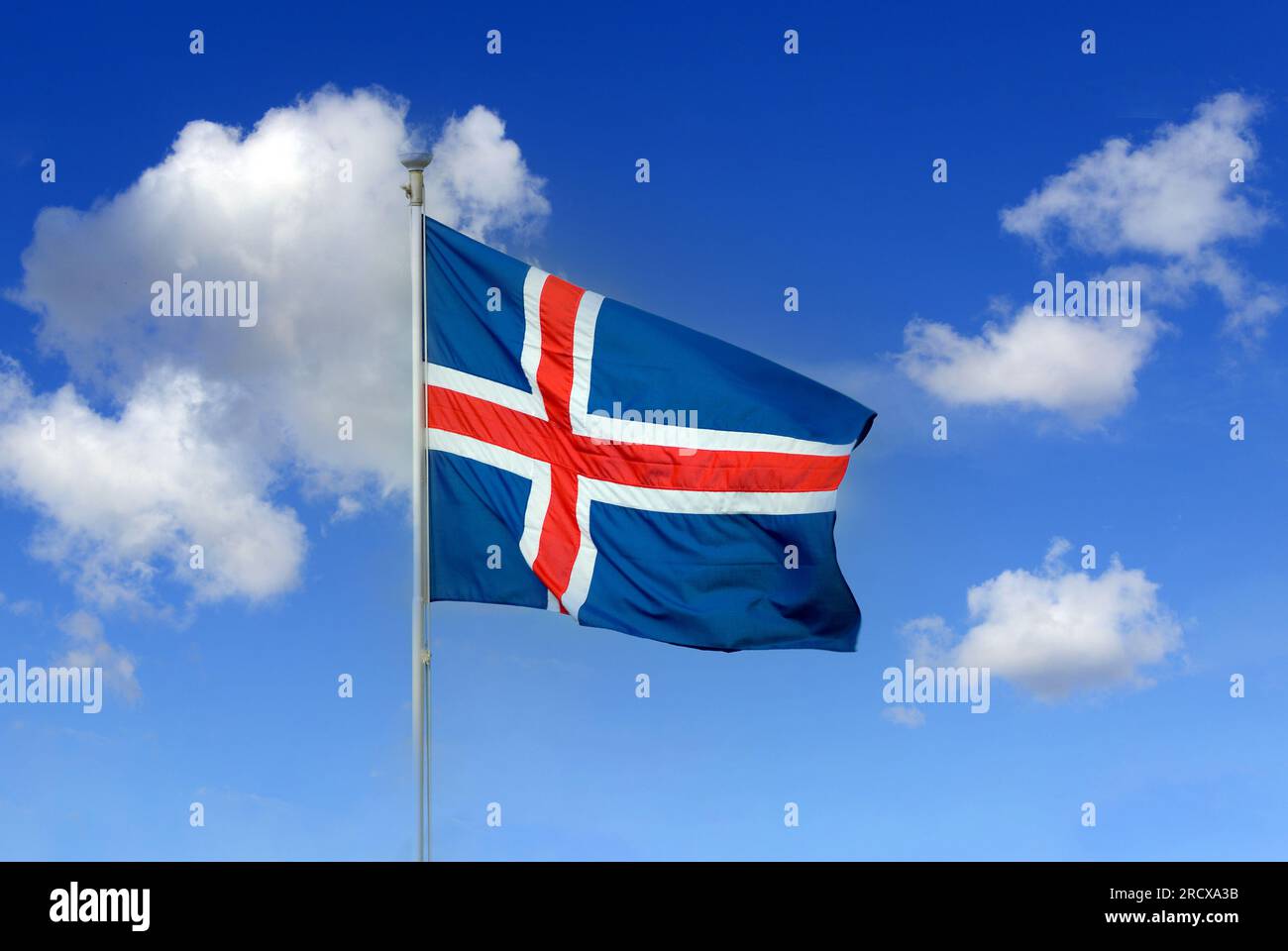 Wackelnde Flagge Islands, Islands Stockfoto