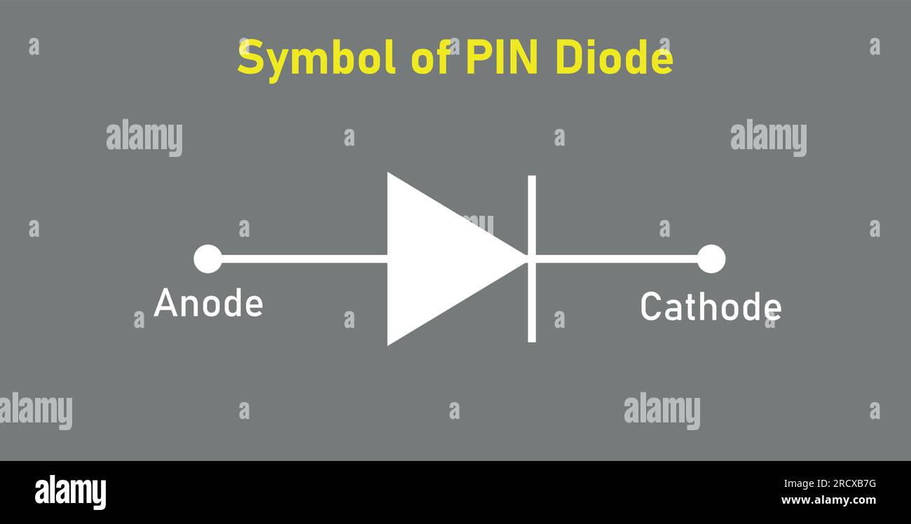 Symbol der PIN-Diode. Anode und Kathode. Vektordarstellung isoliert auf grauem Hintergrund. Stock Vektor