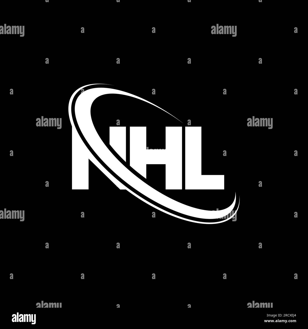 NHL-Logo. NHL-Buchstabe. Logo mit NHL-Buchstaben. Initialen NHL-Logo, verbunden mit einem Kreis und einem Monogramm-Logo in Großbuchstaben. NHL-Typografie für Technologie, Geschäfte Stock Vektor