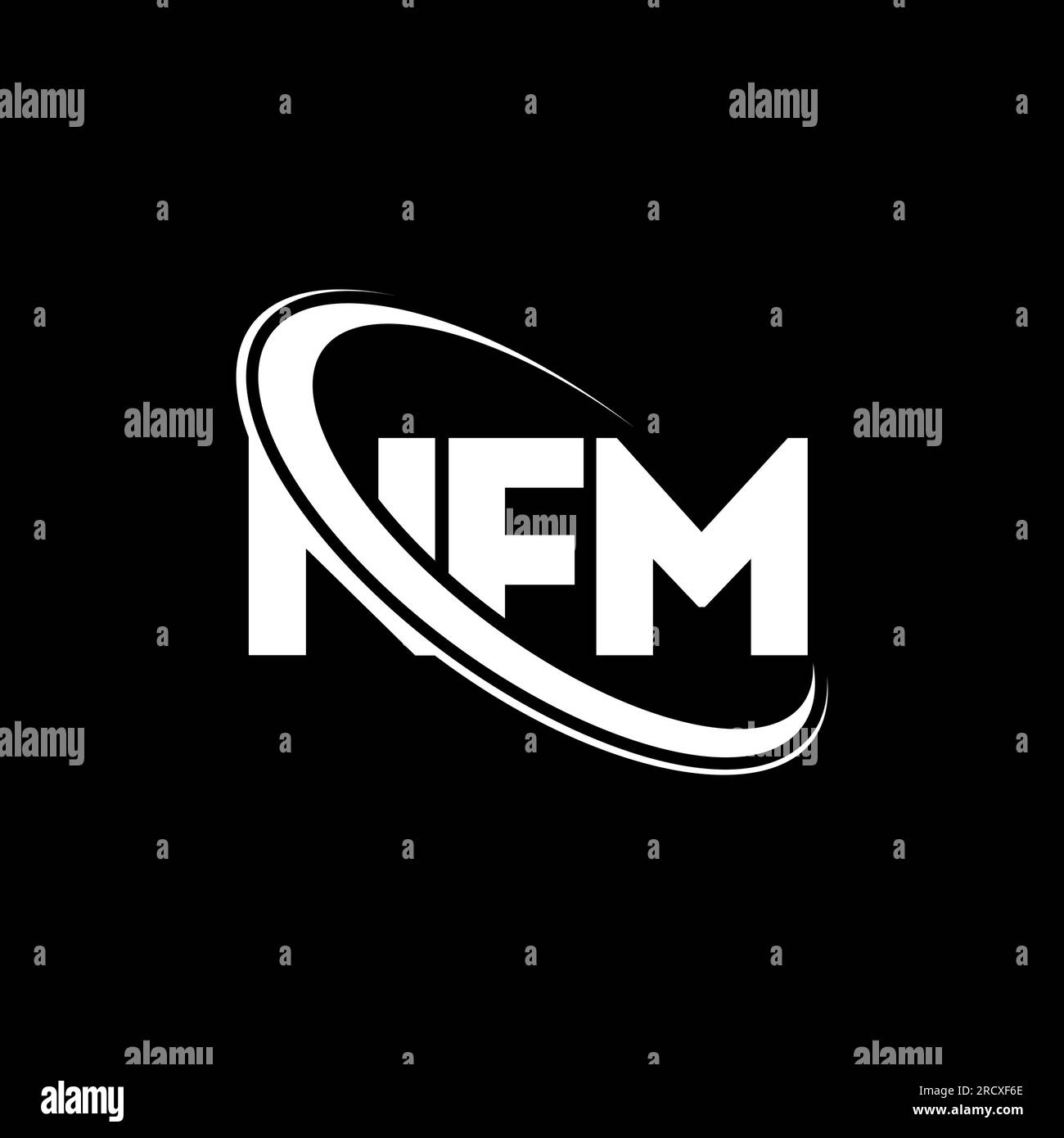 NFM-Logo. NFM-Buchstabe. Logo mit NFM-Buchstaben. Initialen NFM-Logo, verbunden mit einem Kreis und einem Monogramm-Logo in Großbuchstaben. NFM-Typographie für Technologie, Unternehmen Stock Vektor