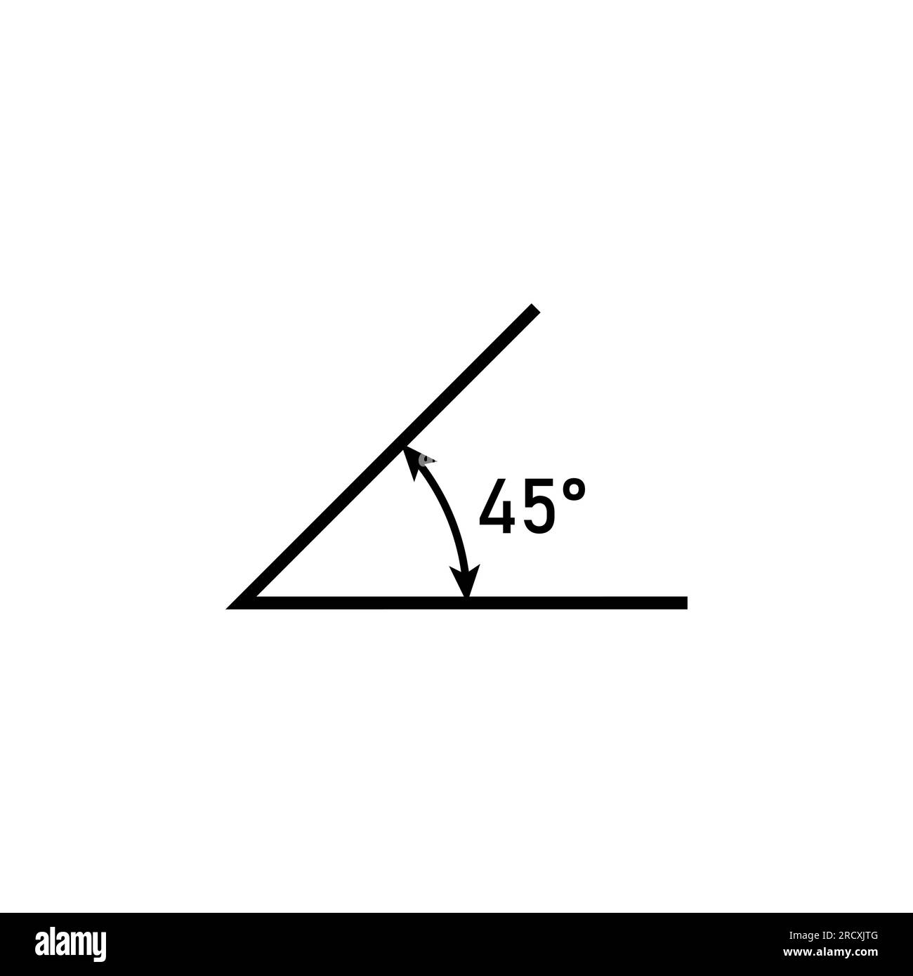 Eckpunkt des 45°-Winkelsymbols in Mathematik. Symbol "Winkel messen". Vektordarstellung isoliert auf weißem Hintergrund. Stock Vektor