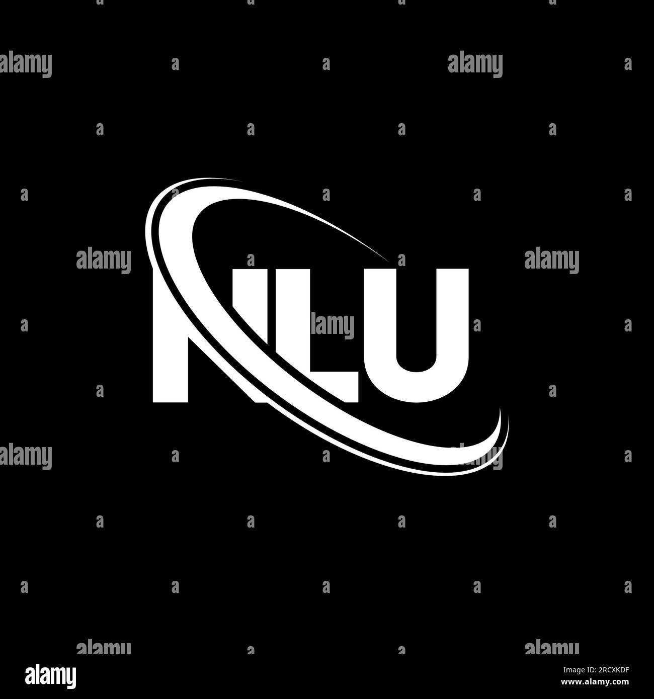 NLU-Logo. NLU-Brief. Logo mit NLU-Buchstaben. Initialen NLU-Logo, verbunden mit einem Kreis und einem Monogramm-Logo in Großbuchstaben. NLU-Typografie für Technologie, Geschäfte Stock Vektor