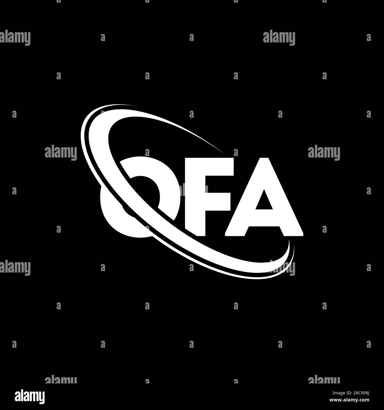 OFA-Logo. WEGEN eines Briefes. OFA-Logo. Initialen OFA-Logo, verbunden mit einem Kreis und einem Monogramm-Logo in Großbuchstaben. OFA-Typografie für Technologie, Geschäfte Stock Vektor