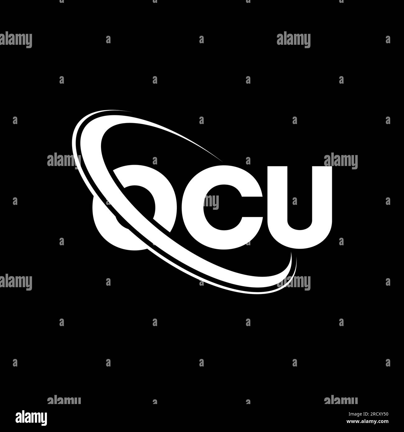 OCU-Logo. OCU-Brief. OCU-Logo mit Buchstaben. Initialen OCU-Logo, verbunden mit einem Kreis und einem Monogramm-Logo in Großbuchstaben. OCU-Typografie für Technologie, Geschäfte Stock Vektor