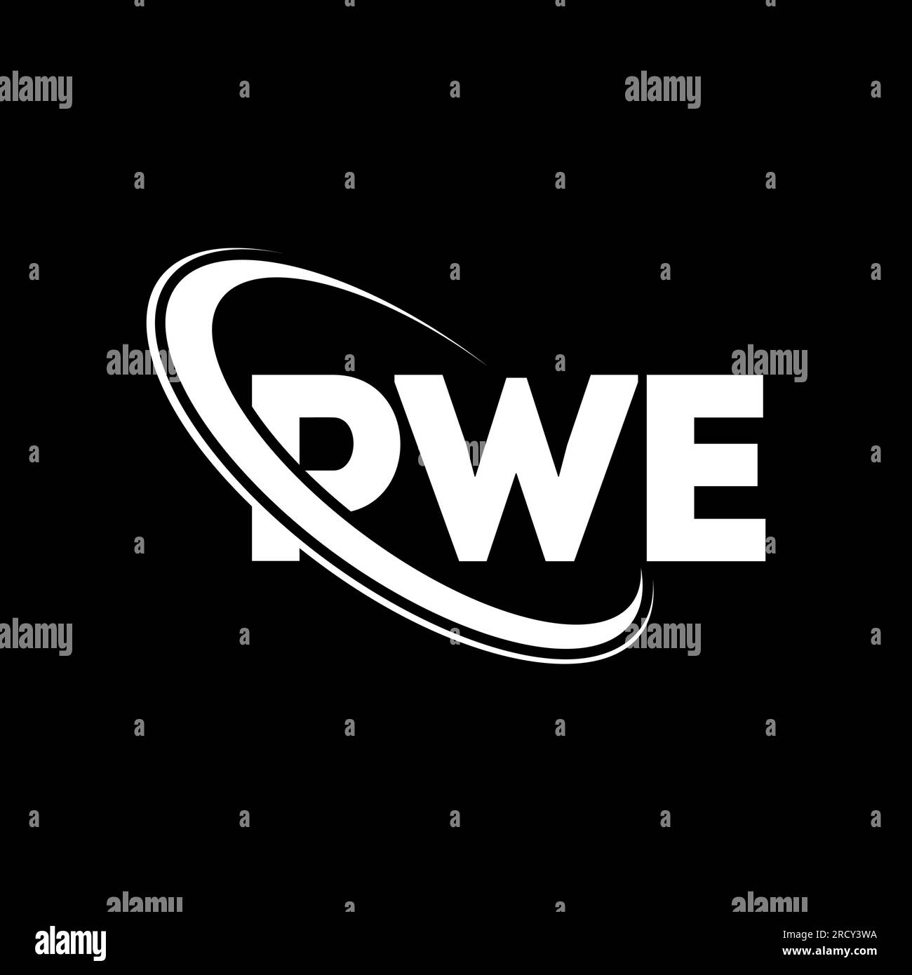 PWE-Logo. PWE-Brief. Logo mit PWE-Buchstaben. Initialen PWE-Logo, verbunden mit einem Kreis und einem Monogramm-Logo in Großbuchstaben. PWE-Typografie für Technologie, Unternehmen Stock Vektor