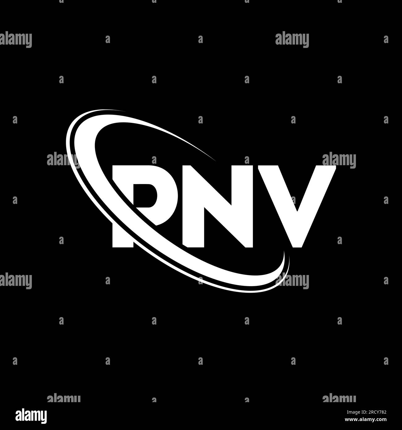 PNV-Logo. PNV-Buchstabe. Logo mit PNV-Buchstaben. Initialen PNV-Logo, verbunden mit einem Kreis und einem Monogramm-Logo in Großbuchstaben. PNV-Typografie für Technologie, Geschäfte Stock Vektor