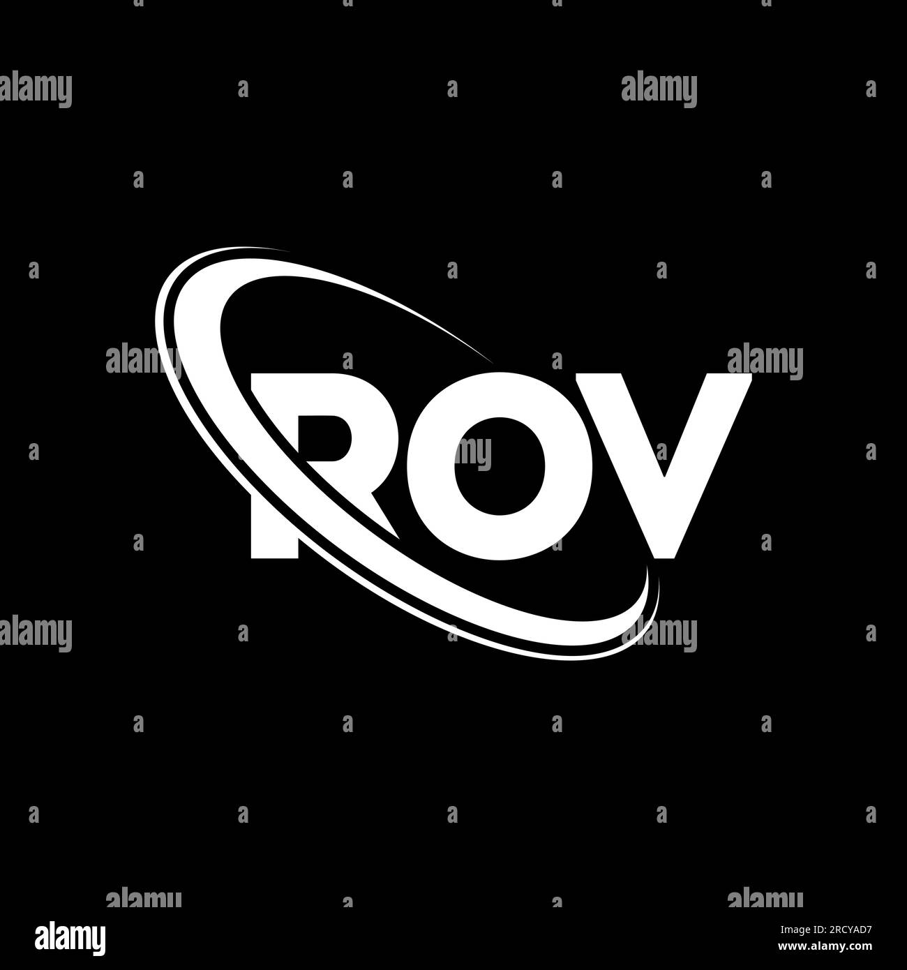 ROV-Logo. ROV-Buchstabe. Logo mit ROV-Buchstaben. Initialen ROV-Logo, verbunden mit Kreis und Monogramm-Logo in Großbuchstaben. ROV-Typografie für Technologie, Geschäfte Stock Vektor