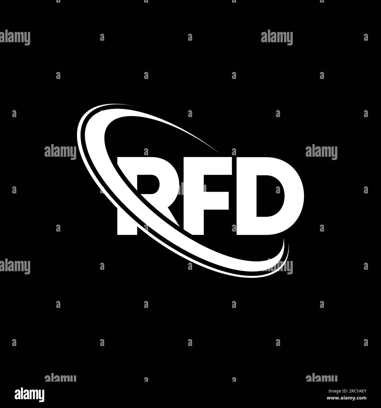 RFD-Logo. RFD-Brief. Logo mit RFD-Buchstaben. Initialen RFD-Logo, verbunden mit einem Kreis und einem Monogramm-Logo in Großbuchstaben. RFD-Typografie für Technologie, Unternehmen Stock Vektor