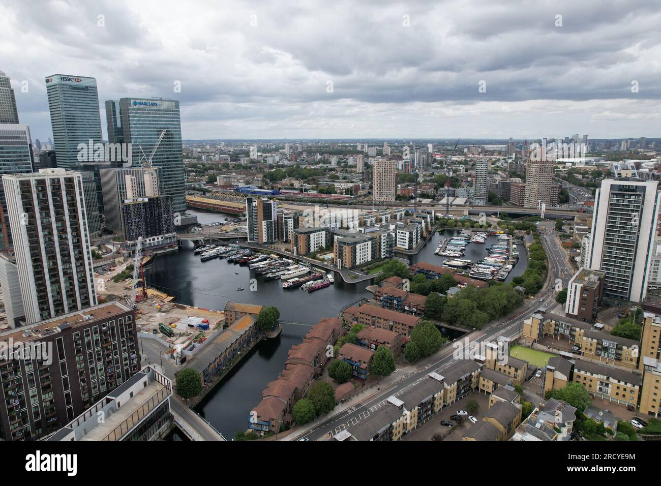 Blackwall Basin und Poplar Dock Marina Canary Wharf London Business District Aerial Stockfoto