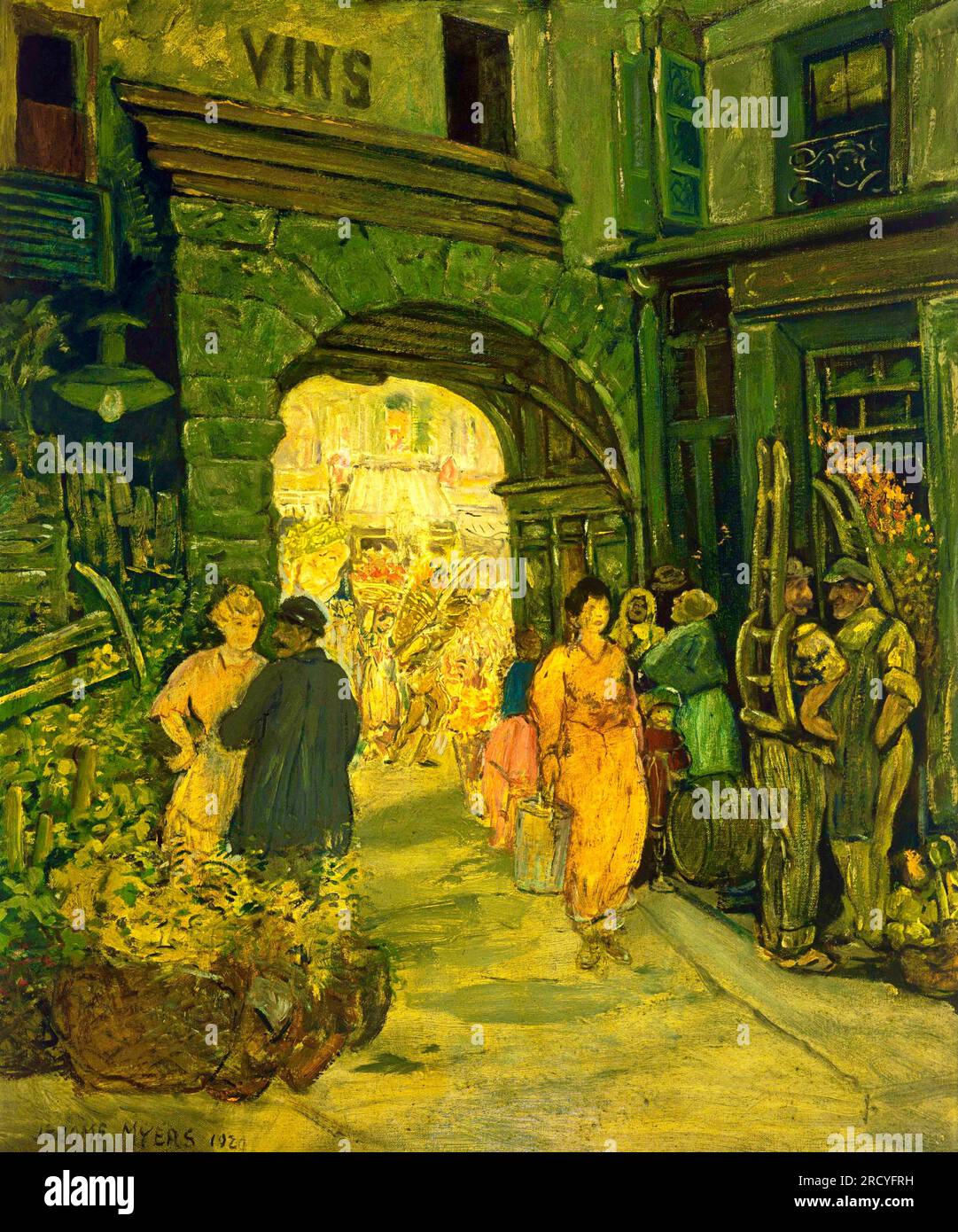 Jerome Myers (amerikanischer Künstler) - Markt in Paris - 1920 Stockfoto